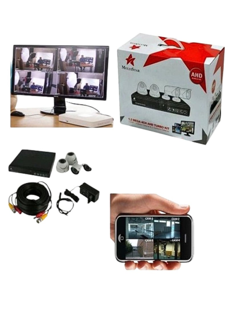 Multistar - Security Surveilence CCTV Camera Kit  System 2.0 Mega 4 Chanel AHD full Color Turbo Kit 1DVR+2Dome Cameras and 2Bullet Cameras - Image 1