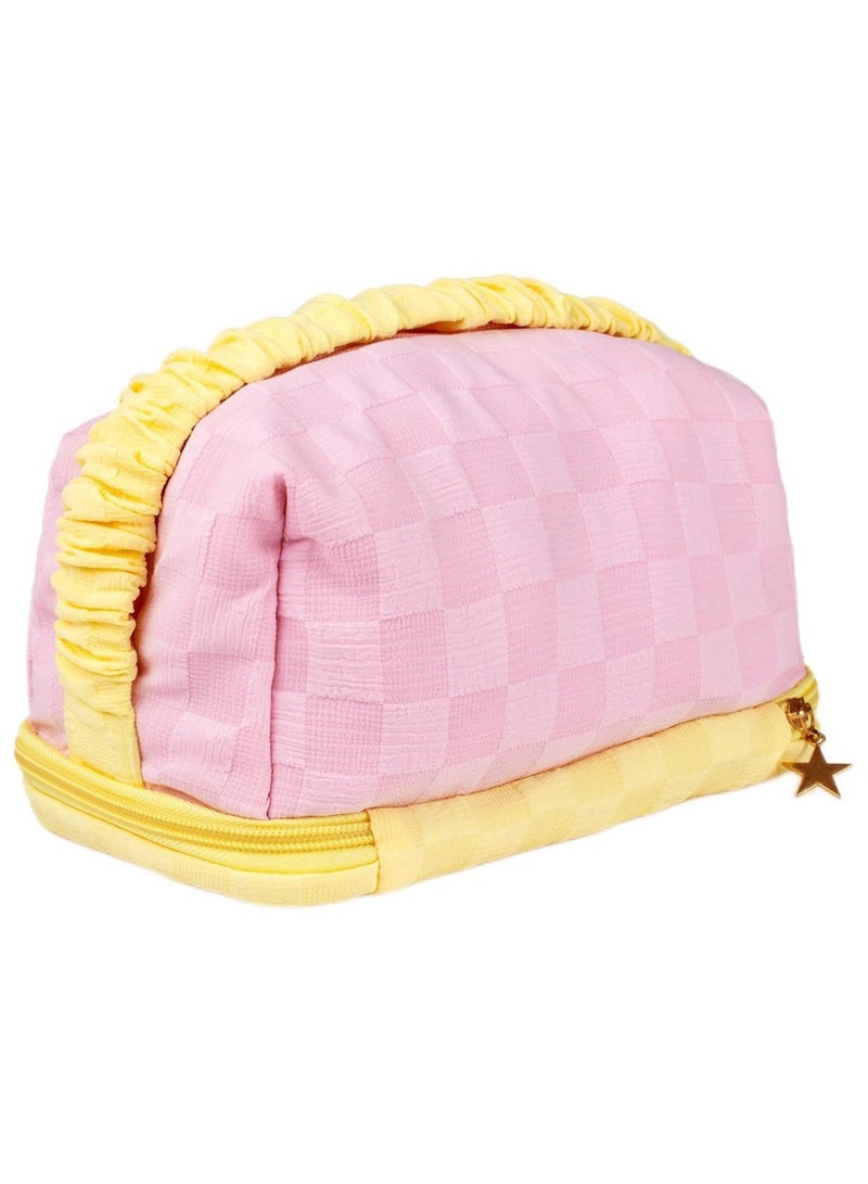 Pink Cute Makeup Bag for Girl Women, Portable Cosmetic Bag Small Toiletry Makeup Pouch Travel Organizer, Zipper Skin Care Toiletry Bags for School - Image 1