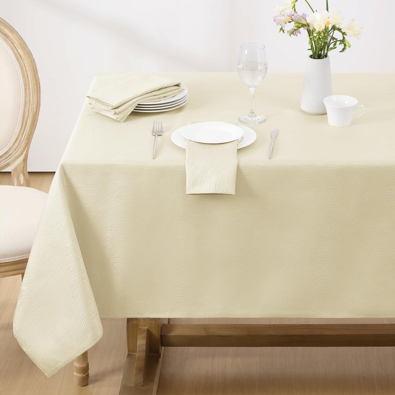 مفرش طاولة جاكار مستطيل بتصميم دوامة مقاوم للماء ومقاوم للبقع خالي من التجاعيد مفرش طاولة ثقيل للحفلات والعطلات 52 × 70 بوصة عاجي