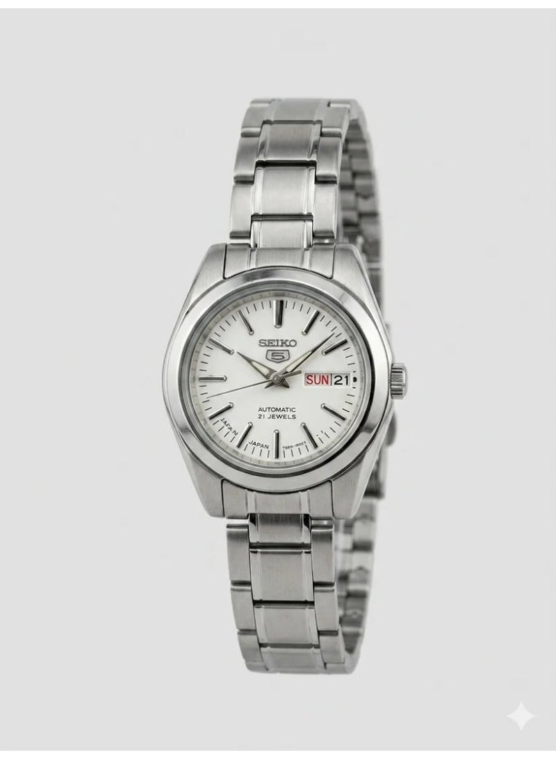 Seiko 5 سايكو SYMK13J1 5 ساعة أوتوماتيكية للنساء بقرص أبيض من الفولاذ المقاوم للصدأ - Image 1