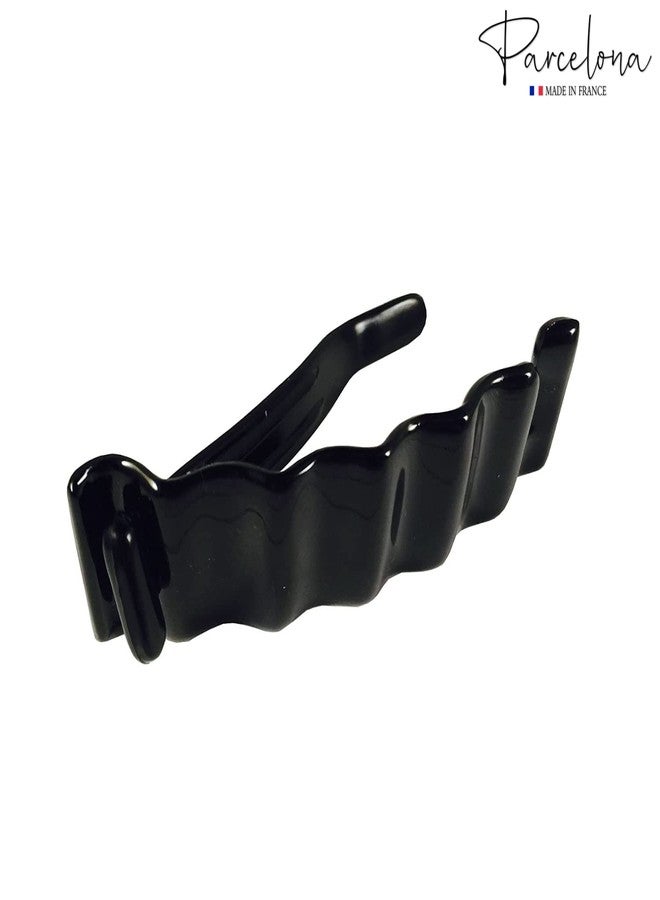 Parcelona French Crinkled Black 3" Hair Clip Metal-Free Celluloid Acetate Barrette for Fine to Medium Hair Non-Slip, Durable Women Hair Accessories - Image 5