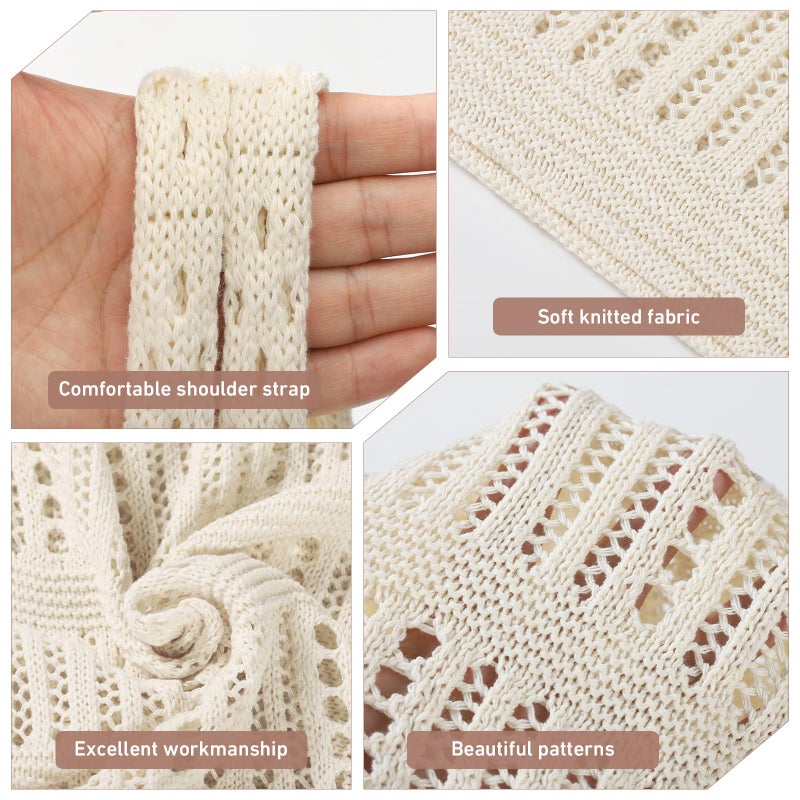 WantGor Crochet Bags, Beach Mesh Tote Bag Womens Shoulder Shopping Handbag Casual Travel Totes Bag Foldable Hobo Bags (Cream White) - Image 5