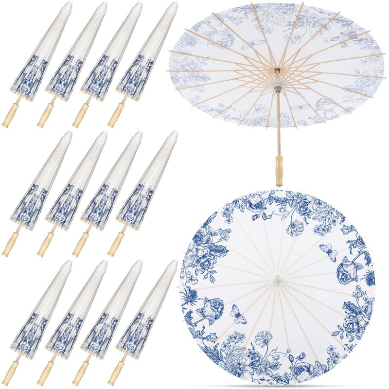 Lemosae 12 Pack Paper Umbrellas Bulk for Wedding 236 Chinese Japanese Parasol Vintage Decorative Sun Umbrella for Bridal Party Tea Flower - Image 2