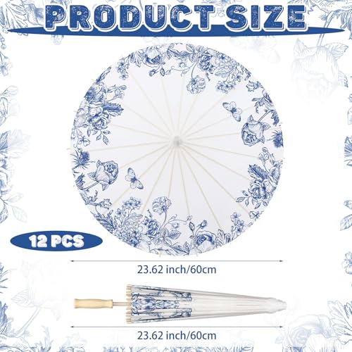 Lemosae 12 Pack Paper Umbrellas Bulk for Wedding 236 Chinese Japanese Parasol Vintage Decorative Sun Umbrella for Bridal Party Tea Flower - Image 3