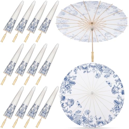 Lemosae 12 Pack Paper Umbrellas Bulk for Wedding 236 Chinese Japanese Parasol Vintage Decorative Sun Umbrella for Bridal Party Tea Flower - Image 1