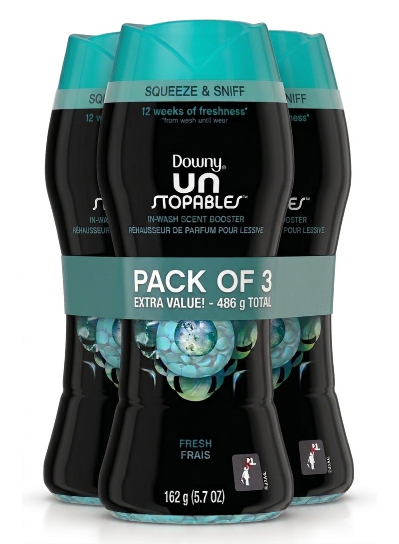 Downy Unstopables In-Wash Scent Booster Pearls, Fresh, 162g (Pack of 3) - 486g Total - Image 1