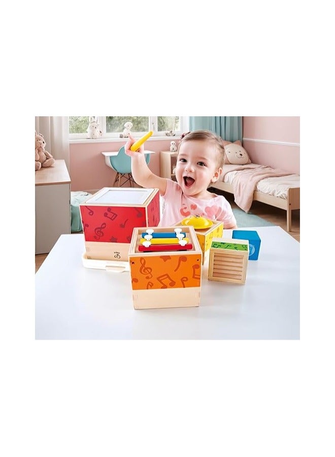Hape Stacking Music Set | Colourful 6 Piece Musical Box Toy, Wooden Set for Kids 18 months+ - Image 2