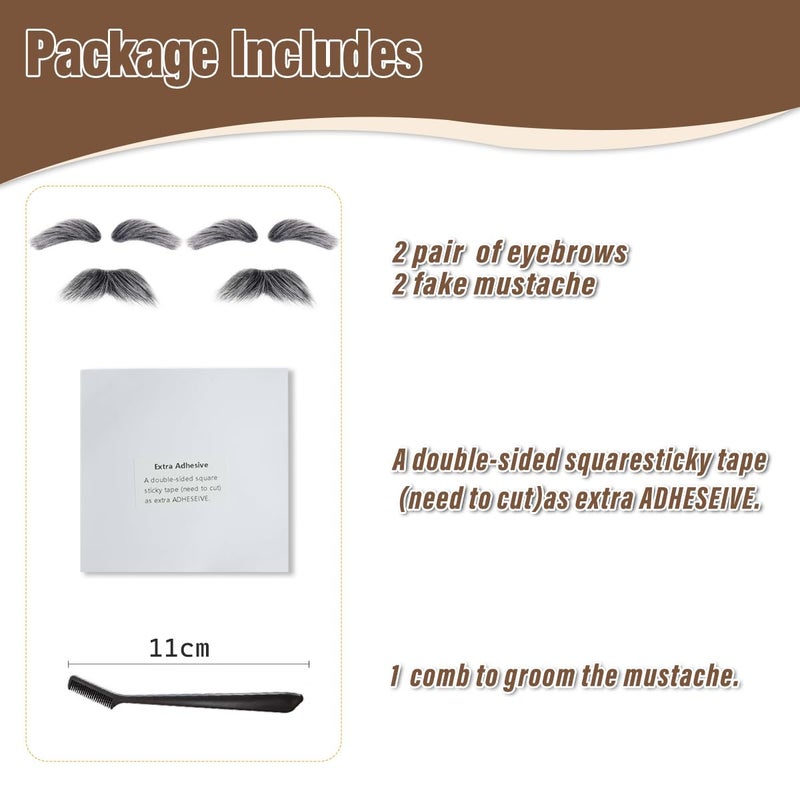 Honcloud Old Man Mustache and Eyebrow Perfect for Custome Accessories Grandpa Stage Performances Halloween Props (2 pcs- Mustache) - Image 4