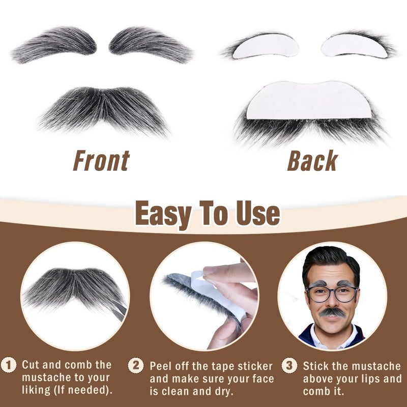 Honcloud Old Man Mustache and Eyebrow Perfect for Custome Accessories Grandpa Stage Performances Halloween Props (2 pcs- Mustache) - Image 3