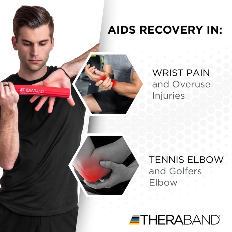 THERABAND FlexBar, Tennis Elbow Therapy Bar, Relieve Tendonitis Pain & Improve Grip Strength, Resistance Bar for Golfers Elbow & Tendinitis, Red, Light, Beginner - Image 2