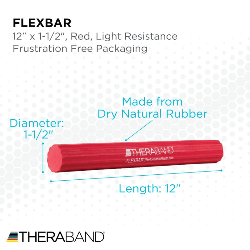 THERABAND FlexBar, Tennis Elbow Therapy Bar, Relieve Tendonitis Pain & Improve Grip Strength, Resistance Bar for Golfers Elbow & Tendinitis, Red, Light, Beginner - Image 3