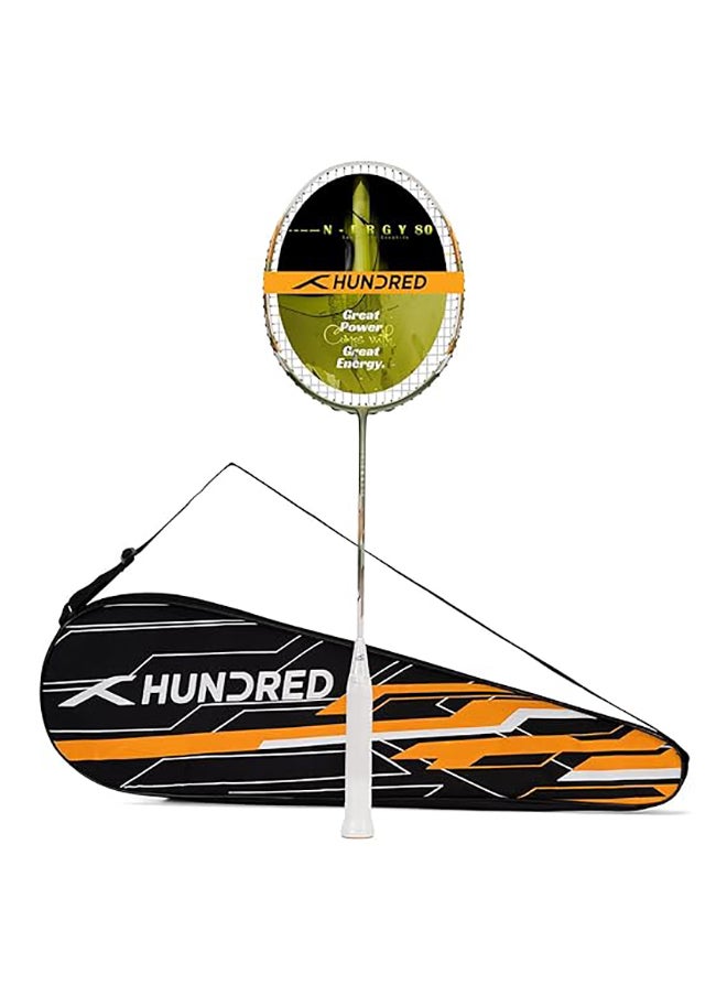 HUNDRED - N-ERGY 80 Carbon Fibre Strung Badminton Racket with Full Racket Cover  | For Intermediate Players | 80 grams | Maximum String Tension - 32lbs - Image 1