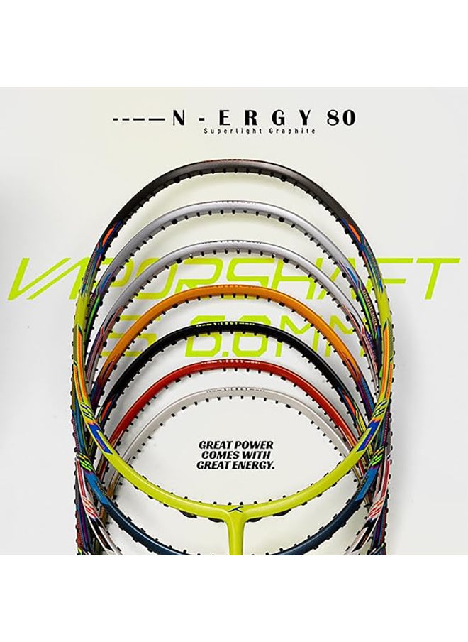 HUNDRED - N-ERGY 80 Carbon Fibre Strung Badminton Racket with Full Racket Cover  | For Intermediate Players | 80 grams | Maximum String Tension - 32lbs - Image 1