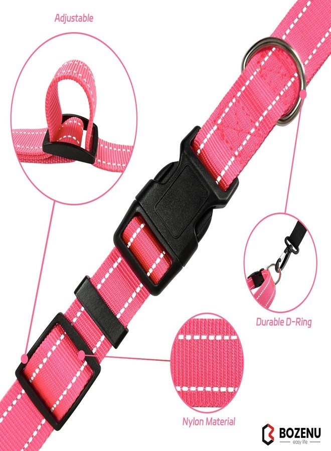 Bozenu Dog Collar with Buckle, Breathable Nylon Reflective Adjustable Dog Collars for Small, Medium, Large Dogs, Hot Pink/Large - Image 4