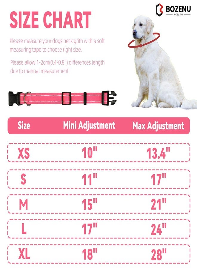 Bozenu Dog Collar with Buckle, Breathable Nylon Reflective Adjustable Dog Collars for Small, Medium, Large Dogs, Hot Pink/Large - Image 3