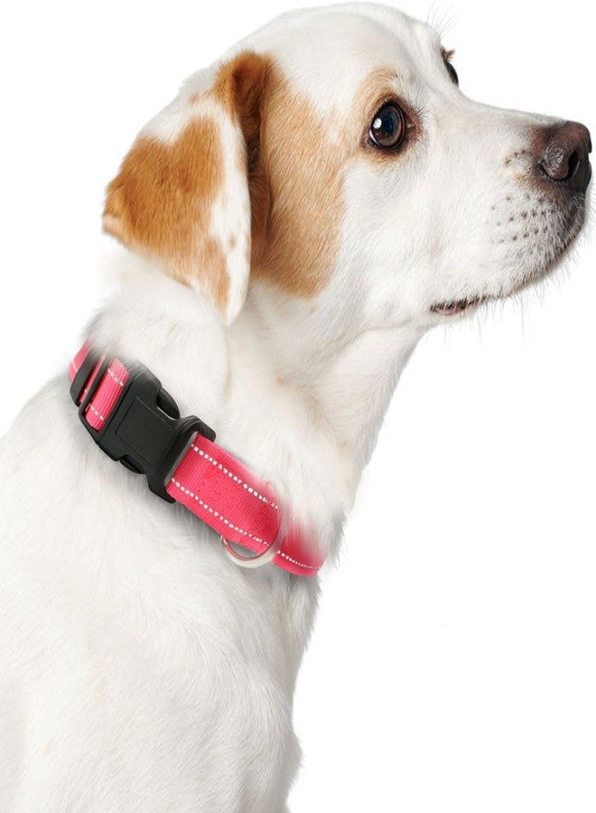 Bozenu Dog Collar with Buckle, Breathable Nylon Reflective Adjustable Dog Collars for Small, Medium, Large Dogs, Hot Pink/Large - Image 2