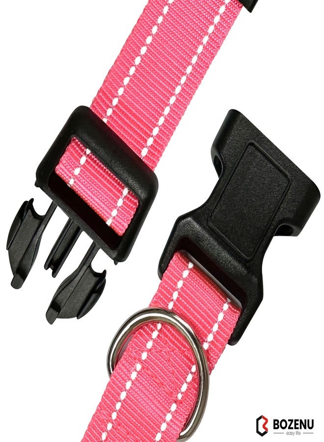 Bozenu Dog Collar with Buckle, Breathable Nylon Reflective Adjustable Dog Collars for Small, Medium, Large Dogs, Hot Pink/Large - Image 5