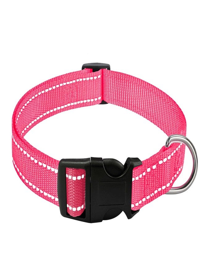 Bozenu Dog Collar with Buckle, Breathable Nylon Reflective Adjustable Dog Collars for Small, Medium, Large Dogs, Hot Pink/Large - Image 1