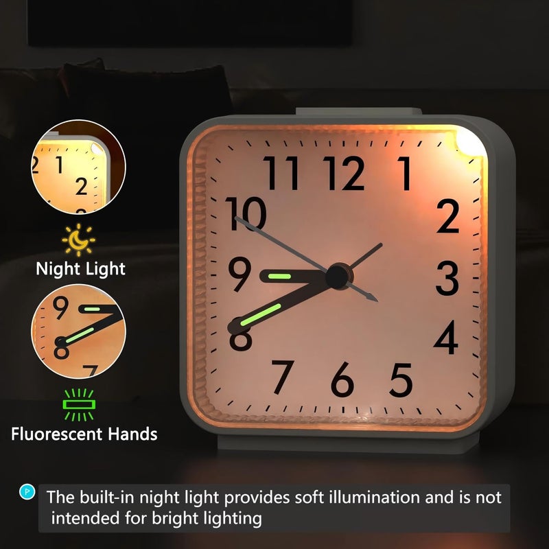 AMIR Analog Silent Non Ticking Small Clock, Travel with Snooze & Light, Ascending Beep Sounds, Battery Operated Loud Alarm Clock for Bedroom (White) - Image 5