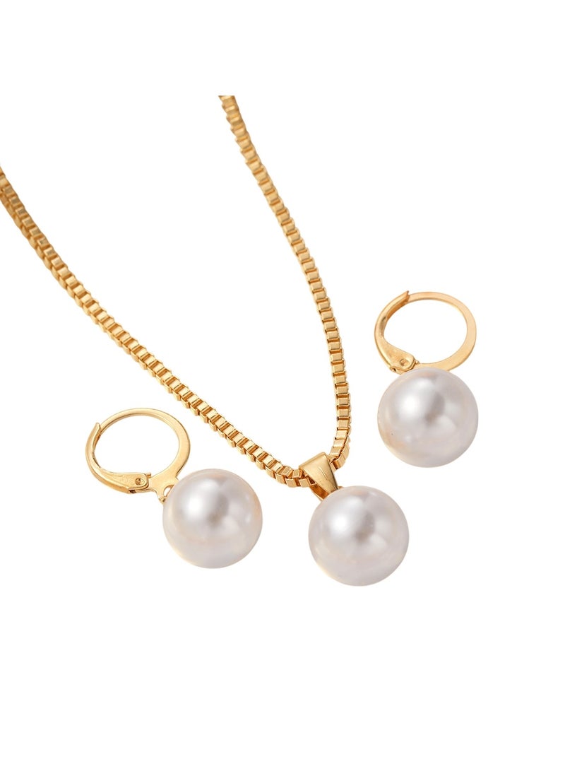 Huitich Elegant Pearl Pendant Necklace & Earrings Set Gold Colour Tone Alloy - Image 1
