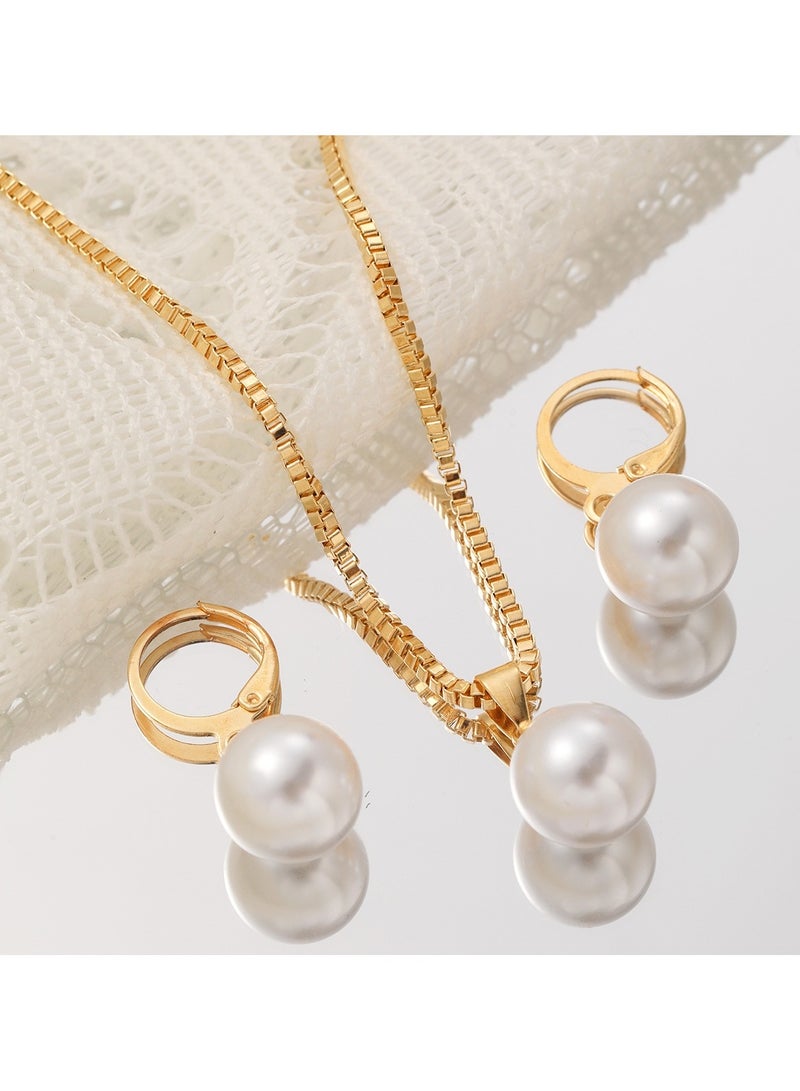 Huitich Elegant Pearl Pendant Necklace & Earrings Set Gold Colour Tone Alloy - Image 2