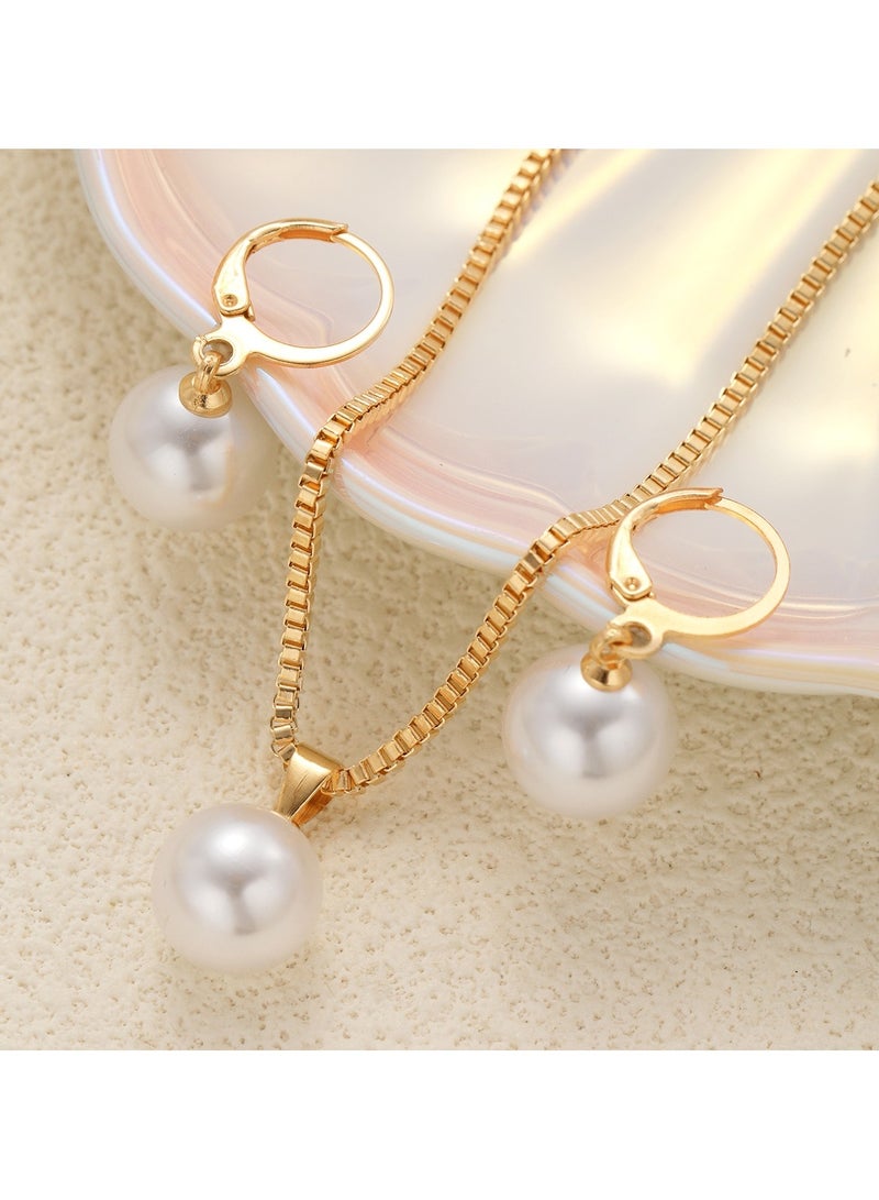 Huitich Elegant Pearl Pendant Necklace & Earrings Set Gold Colour Tone Alloy - Image 3