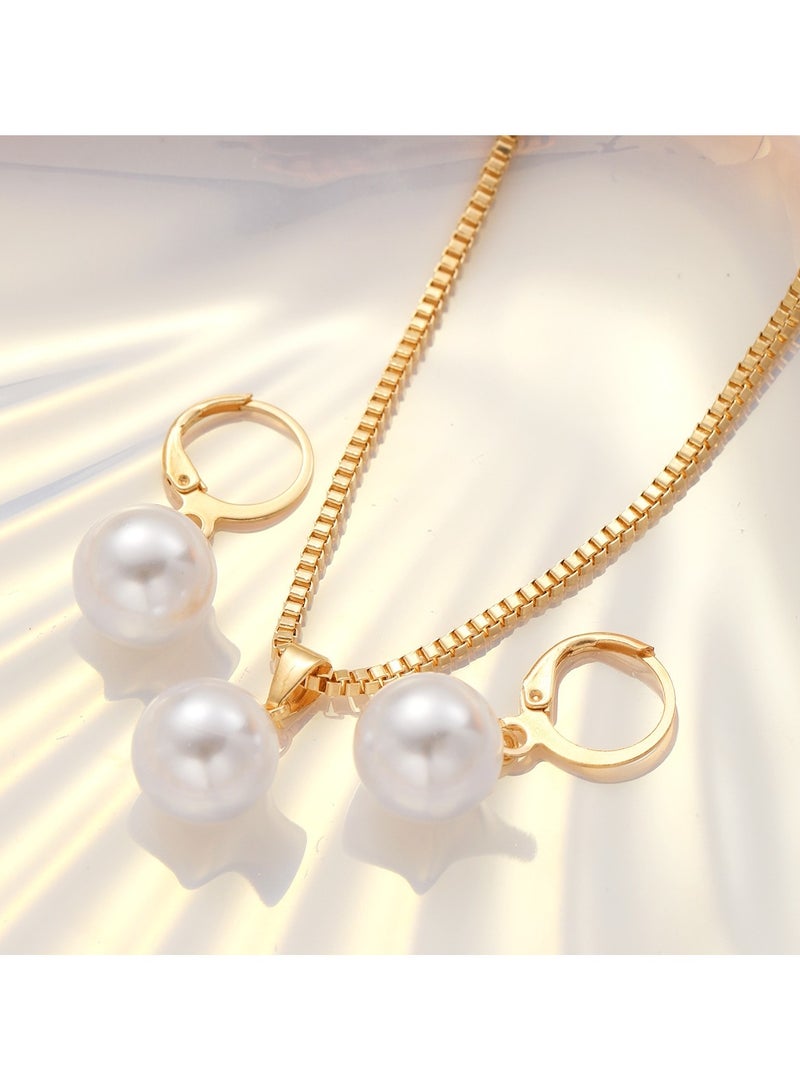 Huitich Elegant Pearl Pendant Necklace & Earrings Set Gold Colour Tone Alloy - Image 4