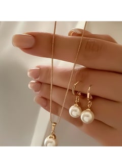 Huitich Elegant Pearl Pendant Necklace & Earrings Set Gold Colour Tone Alloy  - Image 5