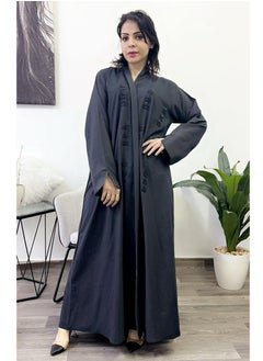 FASHION LINE Abaya Hand Embroidered Design with Full Front Work High-Neck Grey  - Image 1