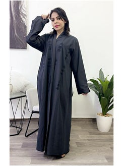FASHION LINE Abaya Hand Embroidered Design with Full Front Work High-Neck Grey  - Image 2