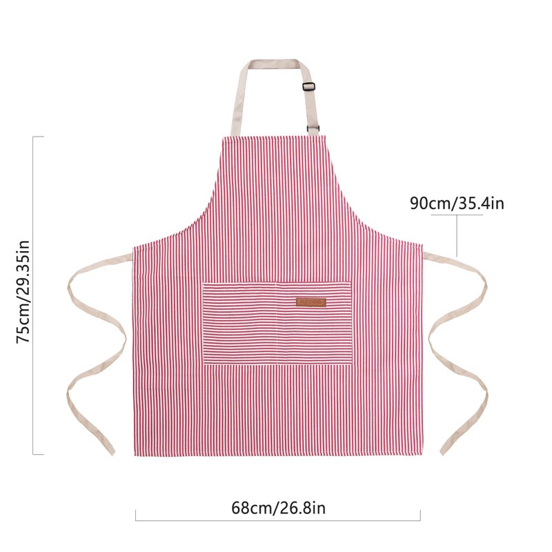 ARBINSON 2 Pack Cooking Aprons Adjustable Bib Apron for Women with 2 Pockets, Kitchen Restaurant Men Chefs Aprons (Pink/Blue Stripes) - Image 2