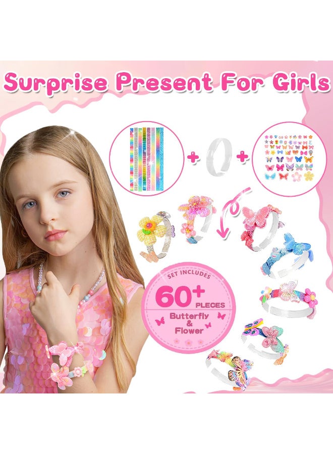 Glitter Bracelet Making Kit for Girls,68PCs Butterflies and Flowers Bracelets Kit,Craft Kits Party Favors Supplies for Girls,Make Your Own Bracelet for Kids,DIY Bracelet Accessories Set for Kids  - Image 4