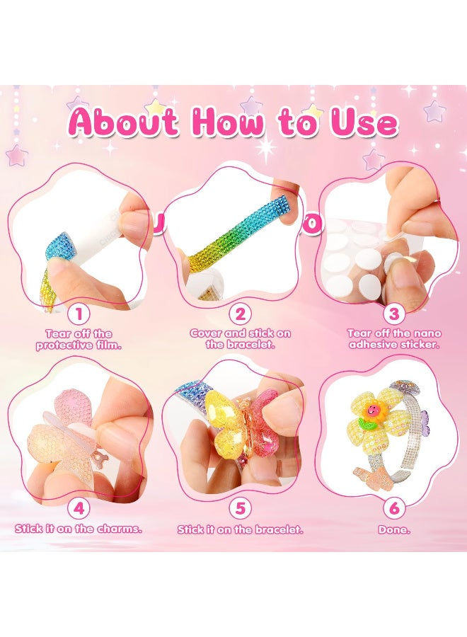 Glitter Bracelet Making Kit for Girls,68PCs Butterflies and Flowers Bracelets Kit,Craft Kits Party Favors Supplies for Girls,Make Your Own Bracelet for Kids,DIY Bracelet Accessories Set for Kids  - Image 2