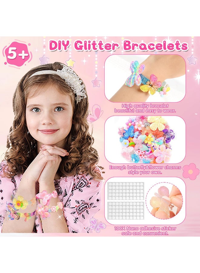 Glitter Bracelet Making Kit for Girls,68PCs Butterflies and Flowers Bracelets Kit,Craft Kits Party Favors Supplies for Girls,Make Your Own Bracelet for Kids,DIY Bracelet Accessories Set for Kids  - Image 3
