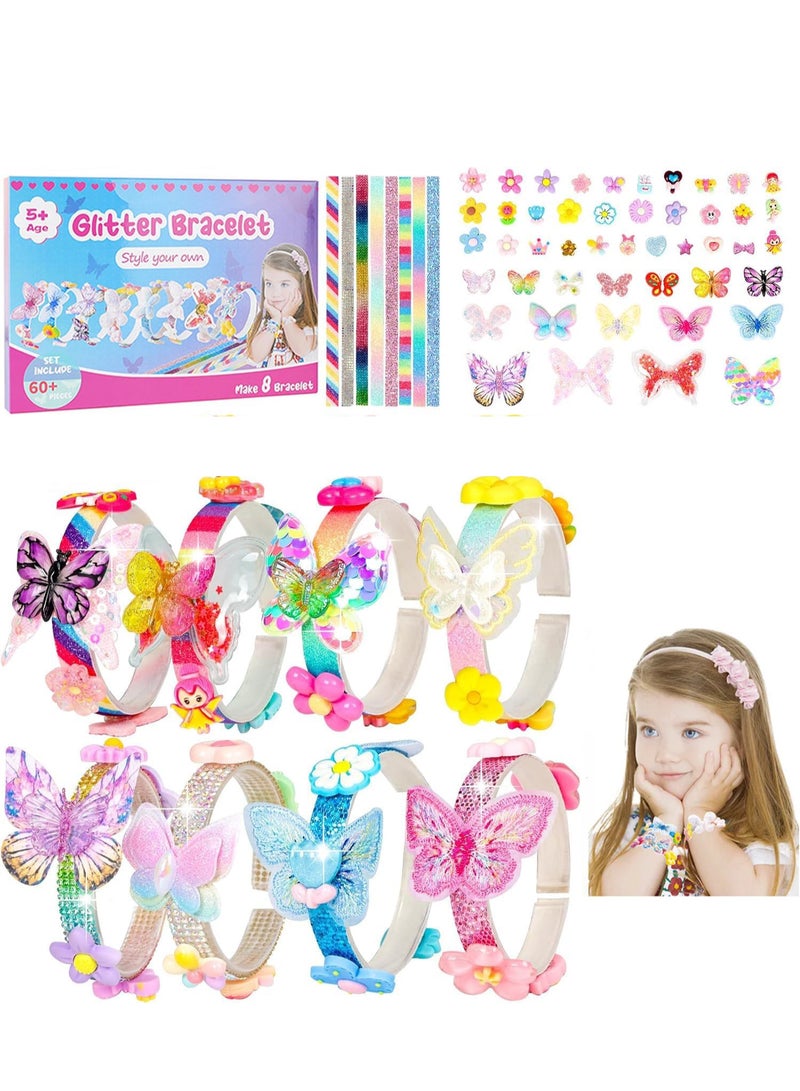 Glitter Bracelet Making Kit for Girls,68PCs Butterflies and Flowers Bracelets Kit,Craft Kits Party Favors Supplies for Girls,Make Your Own Bracelet for Kids,DIY Bracelet Accessories Set for Kids - Image 1