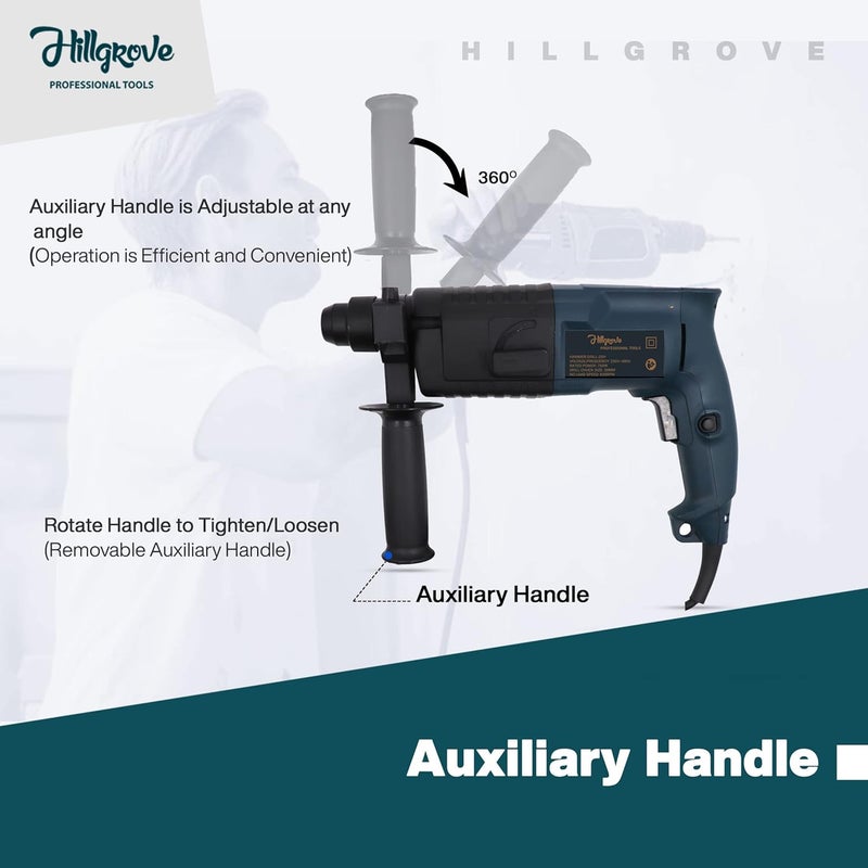 Hillgrove Hillgrove HGCM1002M5 20mm 750W Hammer Impact Drill Machine ForwardReverse Rotation with Safety Gloves and 3 Bits and Drill Chunk13mmSDS Adapter for Making Holes in MetalWoodConcrete  - Image 4