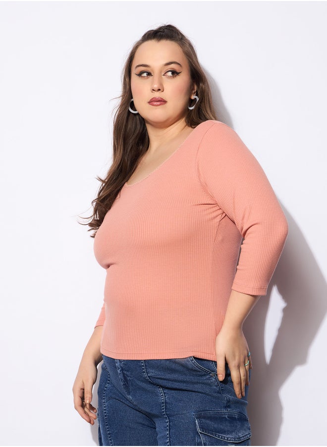 SASSAFRAS Plus Size Rib Round Neck Lace Detail Top  - Image 3