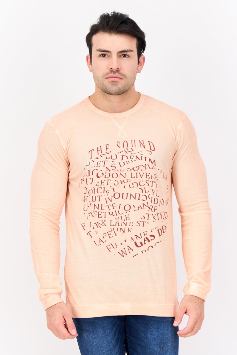 GAS Men Crew Neck Graphic Printed Long Sleeve Sweatshirt, Orange - Image 1