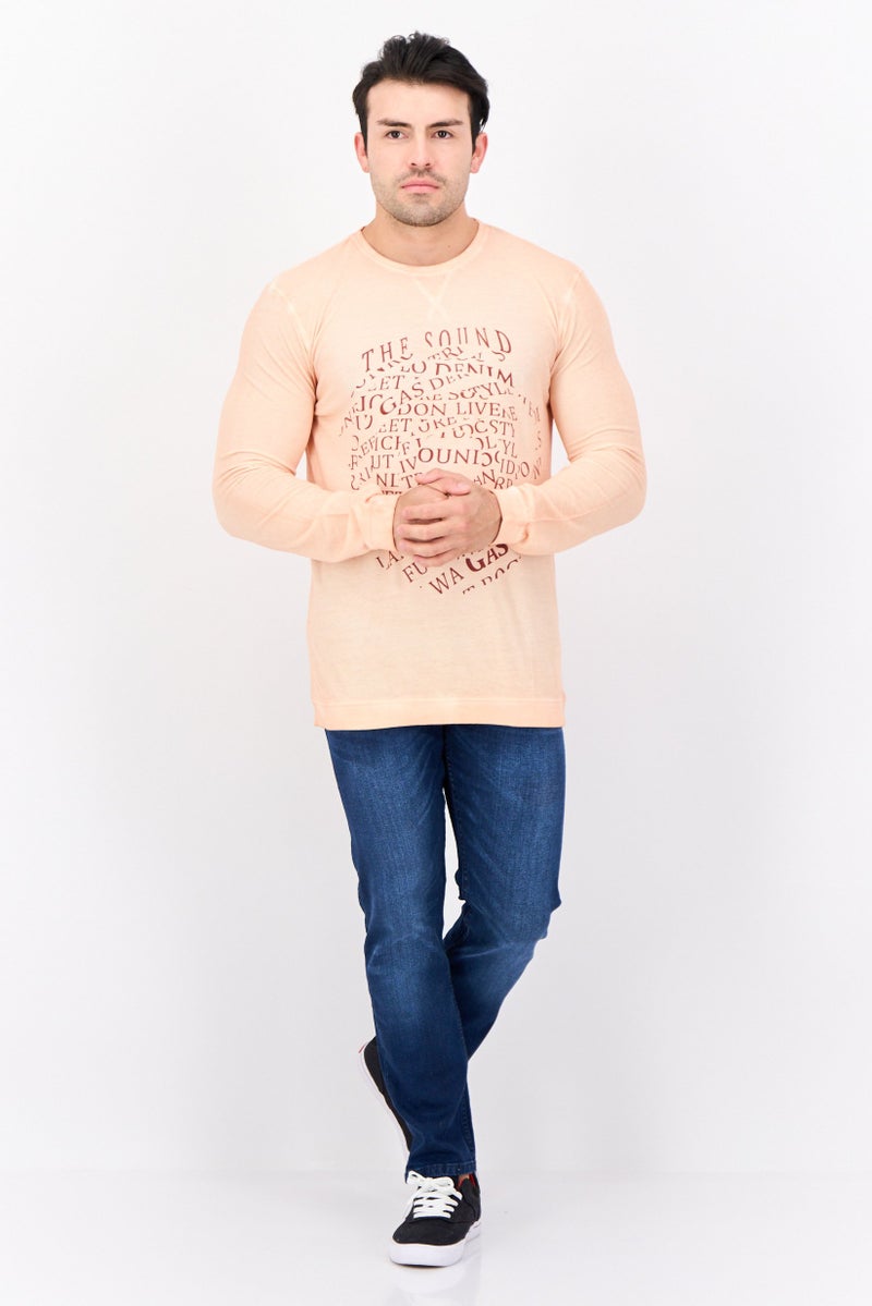 GAS Men Crew Neck Graphic Printed Long Sleeve Sweatshirt, Orange - Image 3