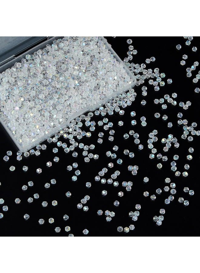 Laopottbeads 1200PCS 3mm Bicone Crystal Glass Beads for Jewelry Making, Sparkling Mini Beads for Suncatchers, DIY Bracelets & Craft Projects (AB White) - Image 1