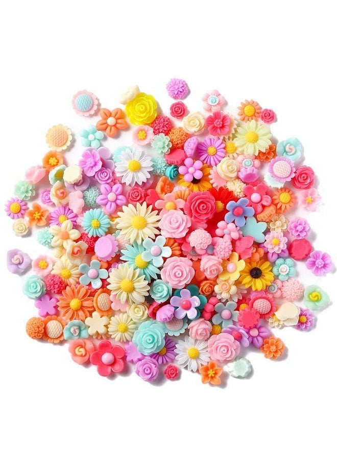 X Hot Popcorn 100Pcs Flatback Resin Flower Charms Mini Resin Flower Beads Charms Cabochons Embellishment Mixed Colors Daisy Flower Resin Slime Charms For Diy Craft Scrapbooking Hair Clip Decor(Color 1) - Image 1