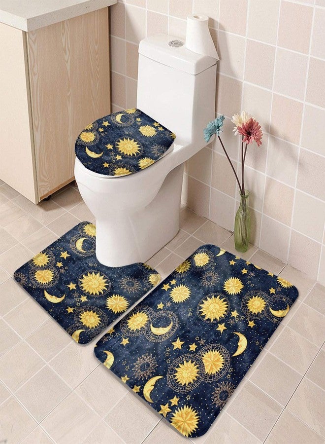 Vandarllin Golden Sun Moon and Stars 3 Piece Plush Bathroom Rugs Set-Non Slip Water Absorbent Shower Bath Mats U-Shape Contoured Toilet Mat Lid Cover 18''x30''+14''x18''+15''x18'' - Image 4