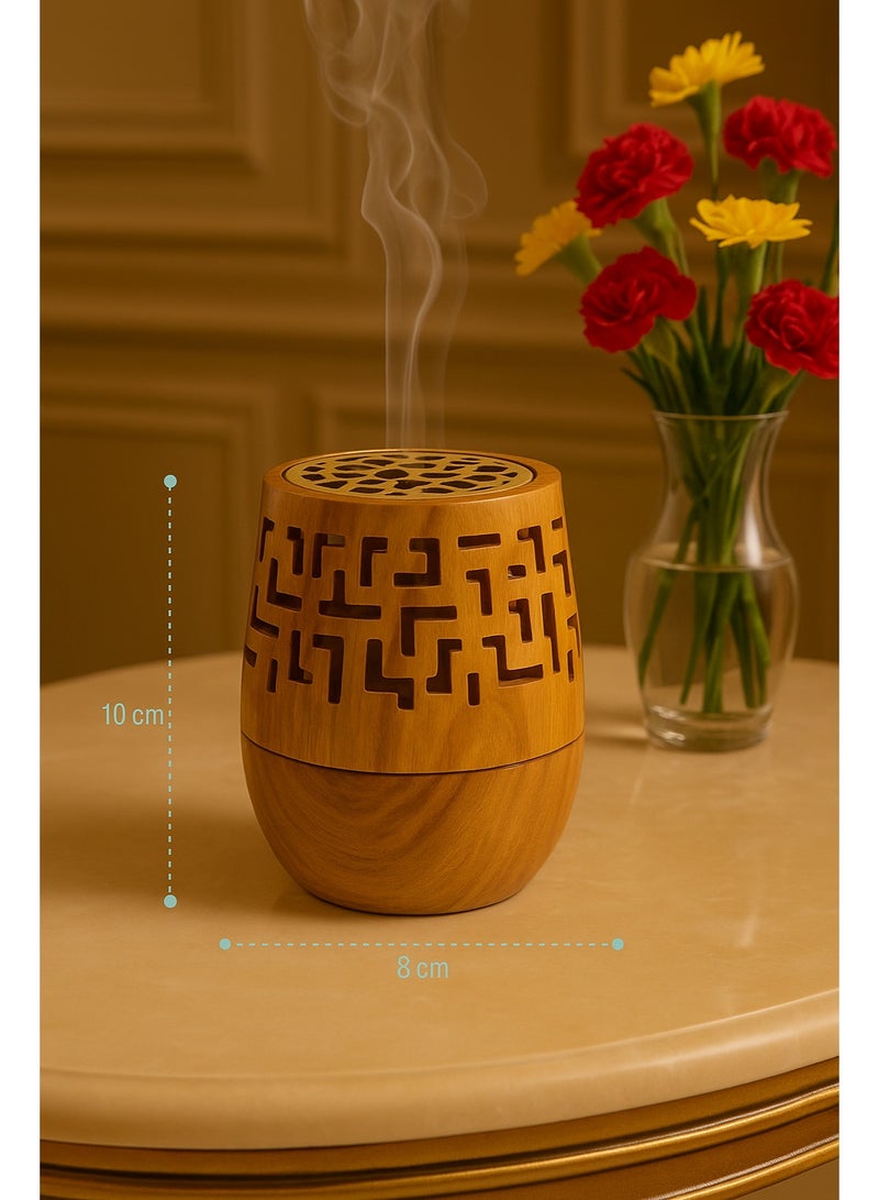 Ceramic Incense Burner with Wood-Like Design – Modern Pattern – 10×8 cm - Image 1