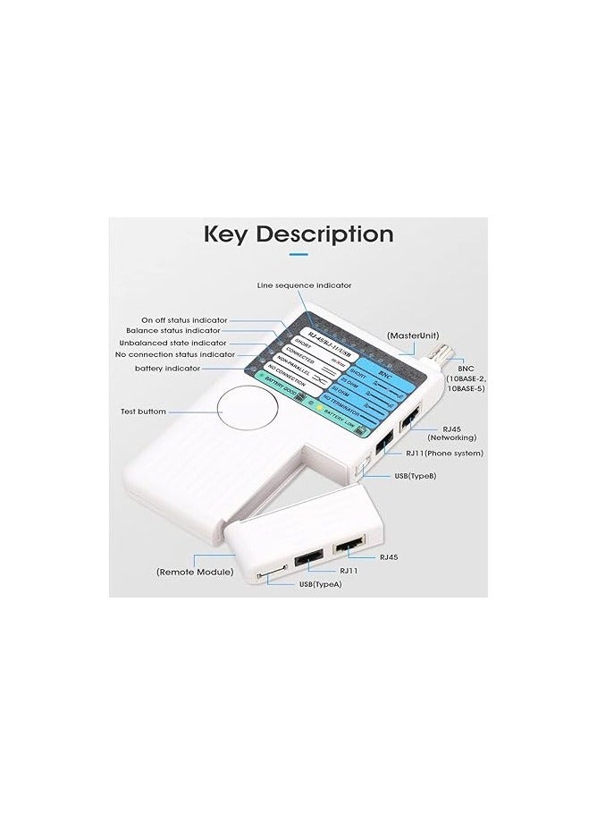 جهاز اختبار كيبل عن بعد، جهاز اختبار كيبل شبكة LAN بي ان سي 4 في 1 ار جيه 11 ار جيه 45 يو اس بي ان سي لان، اداة الكشف عن كيبلات تي بي يو واس تي بي - Image 4