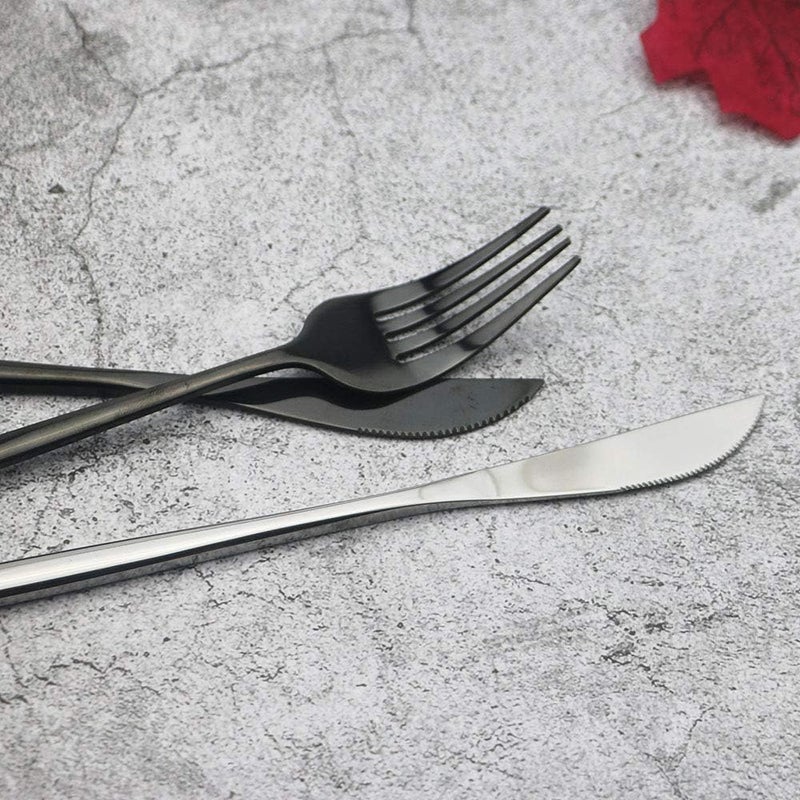JASHII Black Flatware Serving Set 24 Piece Stainless Steel Silverware Set Titanium Black Cutlery Modern Elegant Tableware for Party Christmas Dinner - Image 5