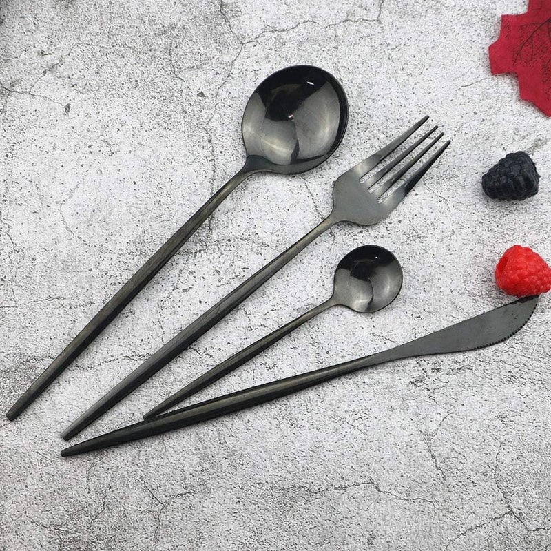 JASHII Black Flatware Serving Set 24 Piece Stainless Steel Silverware Set Titanium Black Cutlery Modern Elegant Tableware for Party Christmas Dinner - Image 2