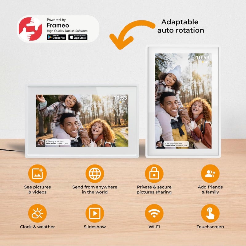 Denver PFF-725W Digital Wi-Fi Picture Frame - 7 Inch IPS Touch Screen, 8GB Memory, MicroSD Slot, Frameo App, Timer Function, Includes Table Stand, White - Image 3