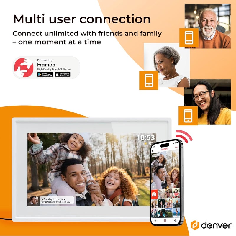 Denver PFF-725W Digital Wi-Fi Picture Frame - 7 Inch IPS Touch Screen, 8GB Memory, MicroSD Slot, Frameo App, Timer Function, Includes Table Stand, White - Image 5