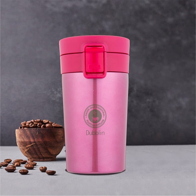 DUBBLIN Frappe Stainless Steel Tea Coffee Mug Double Wall Vacuum Insulated Travel Mug with Leak Proof Lid, Wide Mouth Tumbler, Thermo Flask Keeps Hot 6 Hrs, Cold 12 Hrs 375ML Pink - Image 5