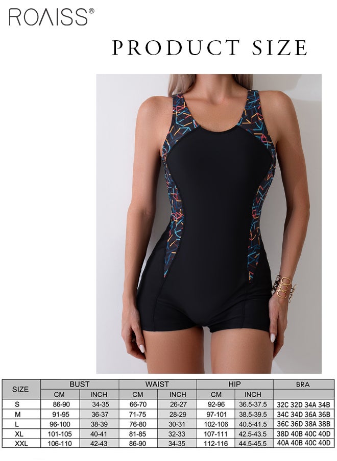 One Piece Printed Patchwork One Piece Swimsuit Women'S Beach Sleeveless Boxer Surf Suit